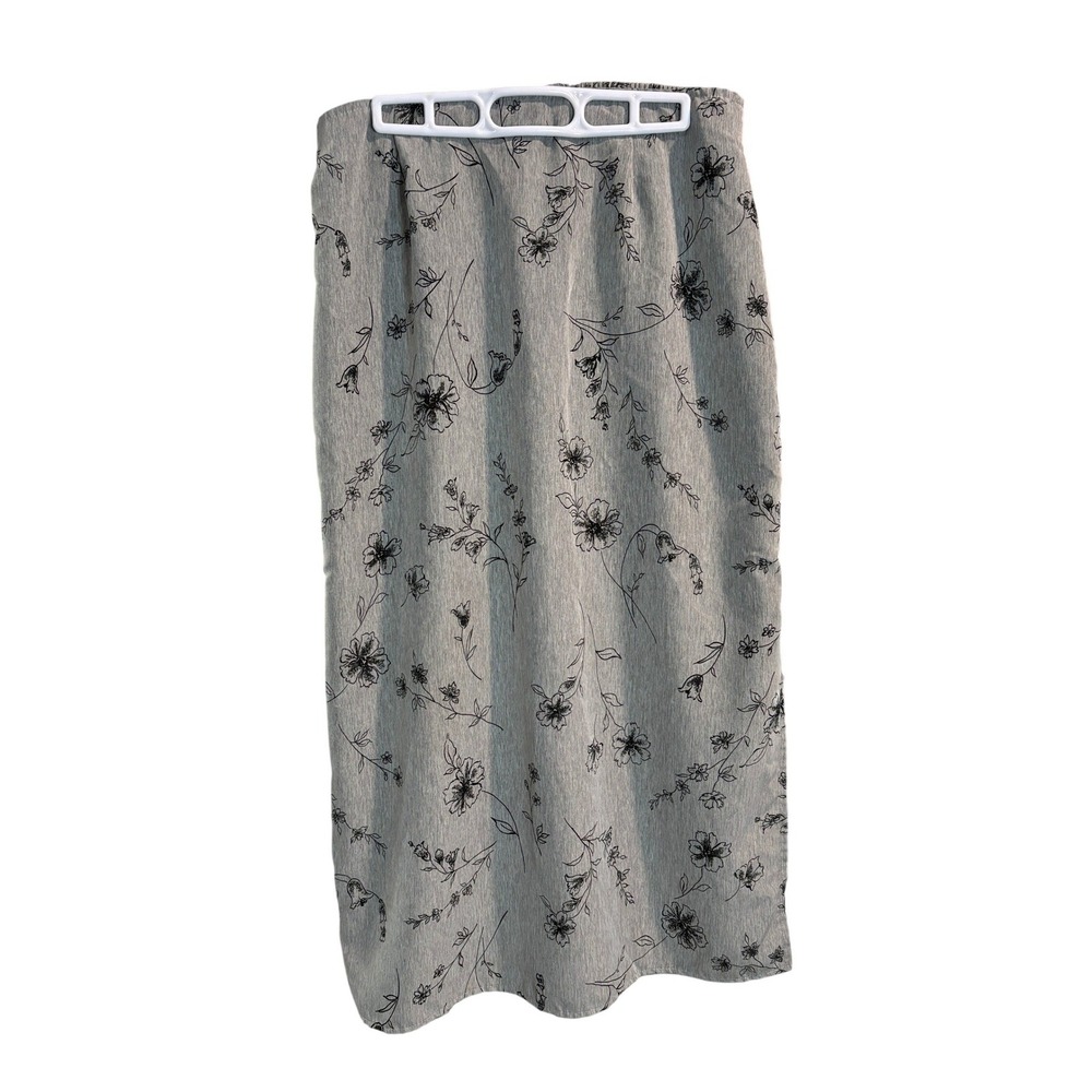 Jaclyn Smith Grey Black Floral Midi Skirt Elastic Waist Casual Large